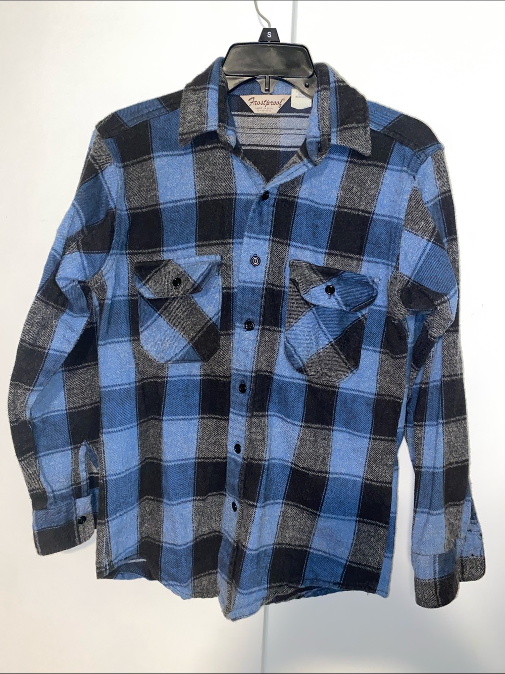 Vintage Men's Blue & Black Plaid Flannel Shirt